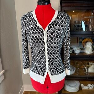Halogen Black White Geometric Open Front Lightweight Knit Cardigan Size S